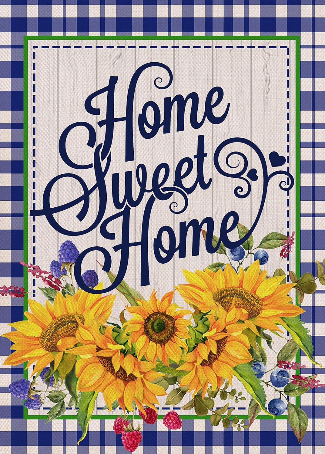 Furiaz Summer Home Sweet Home Garden Flag, House Yard Decorative Small Flag Blue Buffalo Plaid Check Sunflower Spring Outside Decorations, Flower Farmhouse Burlap Outdoor Decor Double Sided 12 x 18