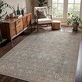 8x10 Area Rug Machine Washable Boho Rug for Living Room,Ultra-Thin Low Pile Carpet,Lightweight Indoor Printed Rug,Non Slip Floral Area Rug for Bedroom, Dining Room, Home Office,Grayish Blue