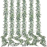 Sggvecsy Artificial Eucalyptus Garland 6 Pack Fake Eucalyptus Greenery Garland Faux Hanging Plants Artificial Vines, 5.6 Feet/Strand for Wedding Backdrop Arch Wall Table Party Outdoor Festival Decor