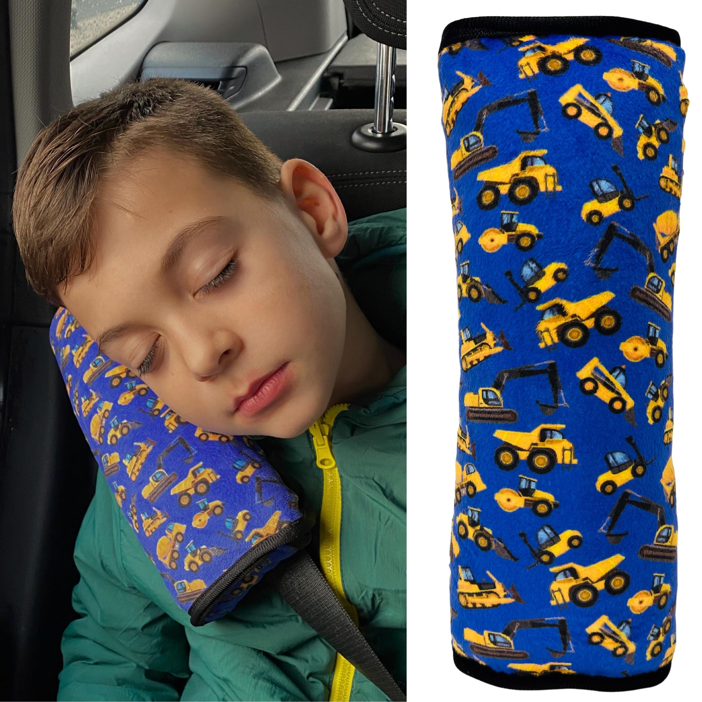 HECKBO construction cars car seatbelt pillow for children - machine washable - girl boy kids children soft car seat belt cover sleeping pillows protection car travel pillow cushion vacation