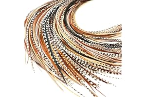 FEATHER HEADZ 21 Natural Color Hair Extensions – 9”–14” Long – DIY Rooster Kit with 20 Micro-Link Beads – 100% Real Feathers – Eye-Catching Boho Style