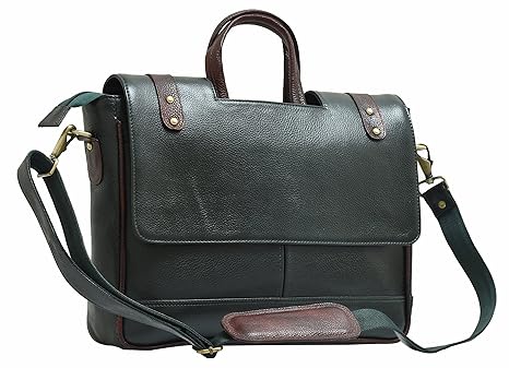 green leather laptop bag