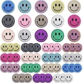 Zakrafo 60PCS Smiley Iron on Patches Sequin Round Chenille Cute Smiley Face Patches for Diverse Range of Fabric Clothes DIY Projects