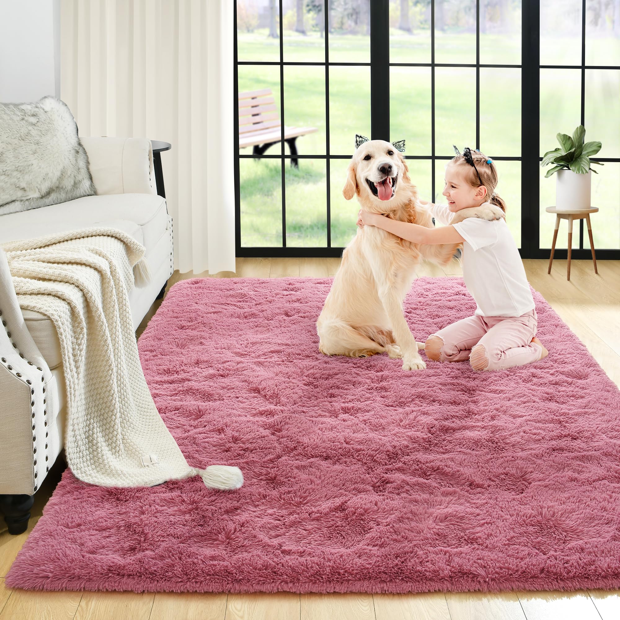 Photo 1 of Noahas Fluffy 3x5 Blush Rugs for Bedroom Girls,Shaggy Kids Rug,Thick Shag Throw Carpet,Soft Non-Slip Dorm Nursery Area Rugs for Living Room Home Decor Aesthetic