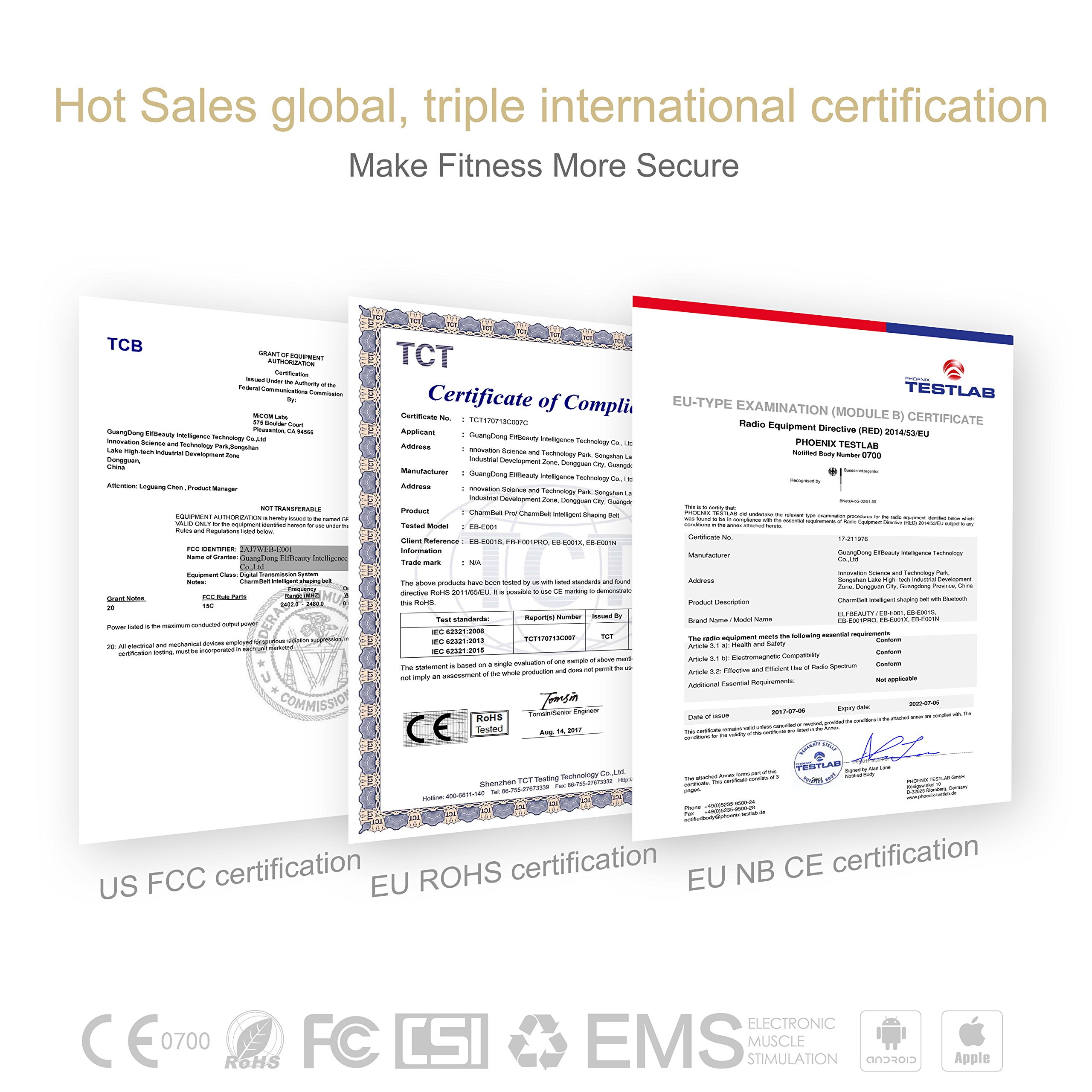 Elfbeauty Charmbelt Ceinture Abdominale de Sudation Homme et Femme Ceinture Minceur électrostimulation Tonification et Musculation Contrôle de l\'APP intelligente ou de la télécommande sans fil