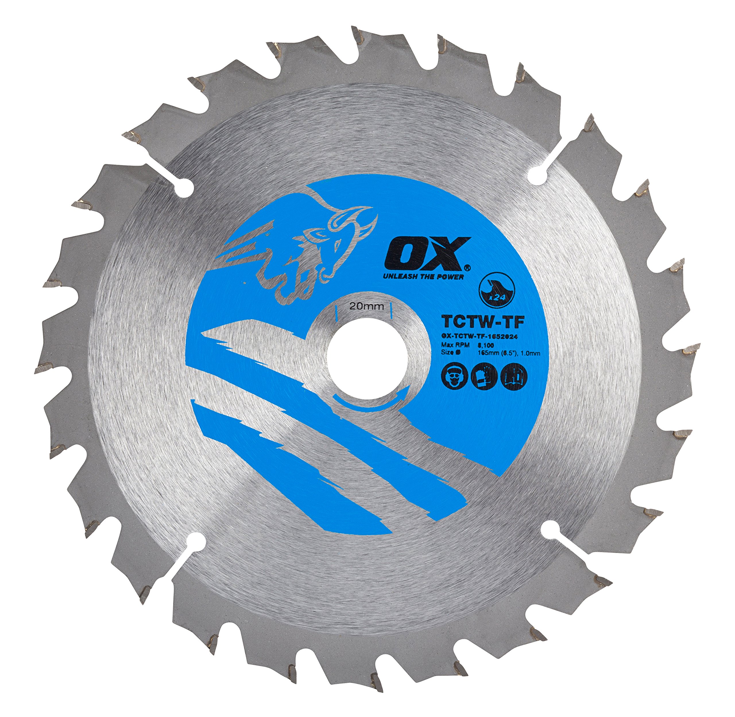 OX Wood Cutting Thin Kerf Circular Saw Blade 165/20mm, 24 Teeth ATB