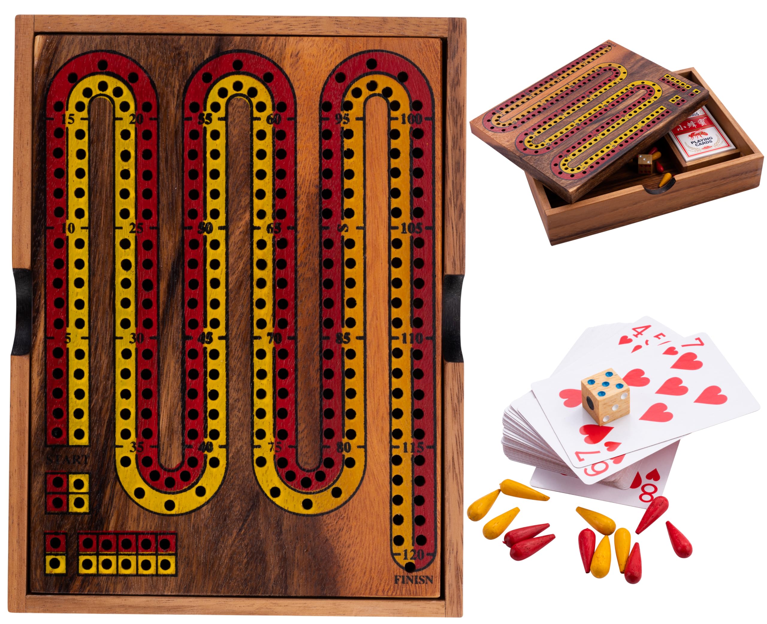 Engelhart -350290- Wooden cribbage in a box with cards - board game for 2 or more players aged 8 plus - 16.7 x 22.2 x 4.3 cm