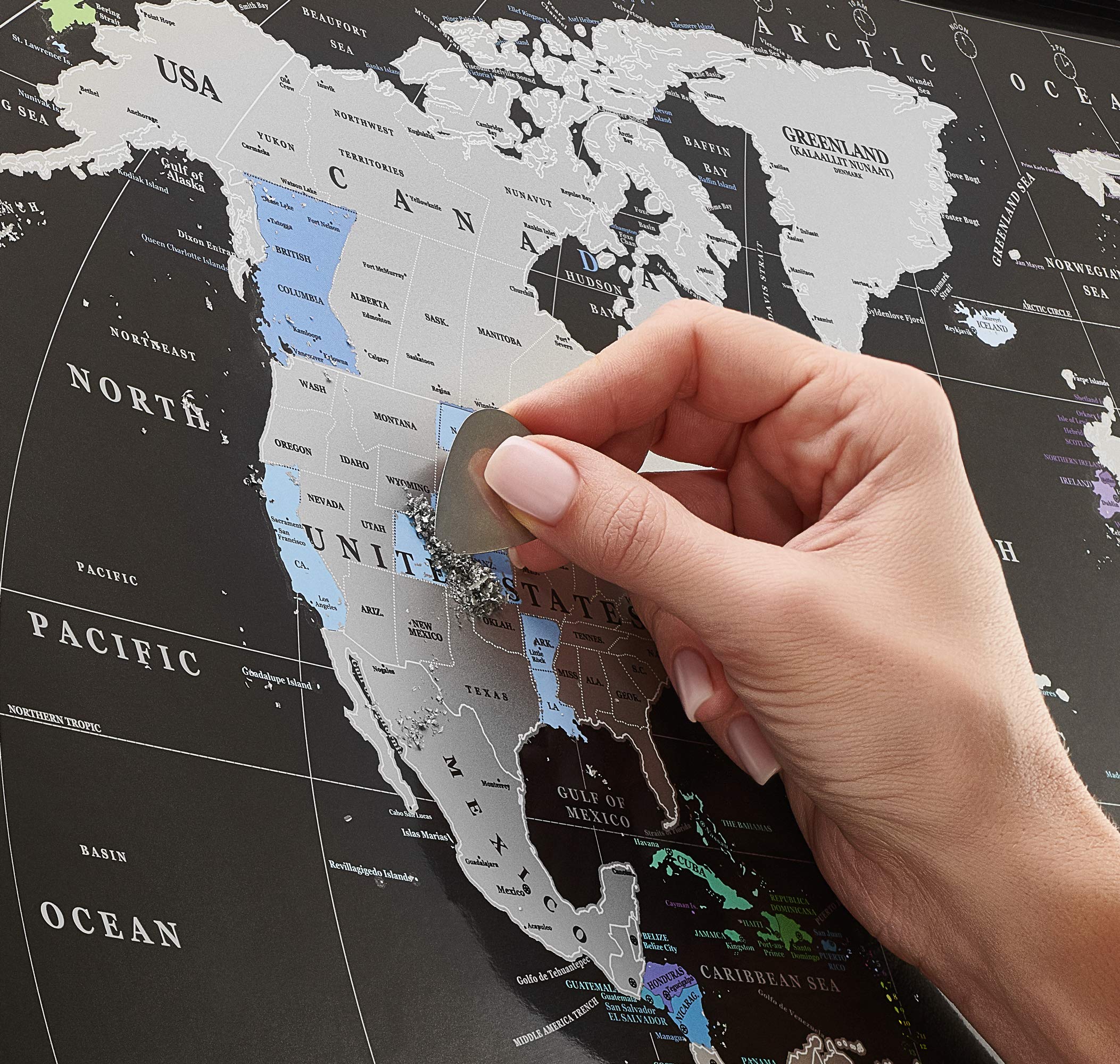 MyMap Scratch Off World Map Wall Poster with US States, 35x25 inches