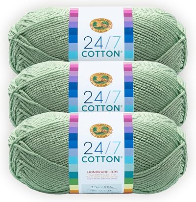 Lion Brand 24/7 Cotton Yarn Mint 3 Pack 100% Mercerized Cotton 185 yd