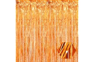 FERWZSR 6 Pack Orange Foil Fringe Curtain Backdrop, 3.28Ft x 8.2Ft Metallic Tinsel Foil Fringe Streamer Curtains for Photo Booth, Teachers' Day, Halloween, Birthday, Wedding Party Decorations