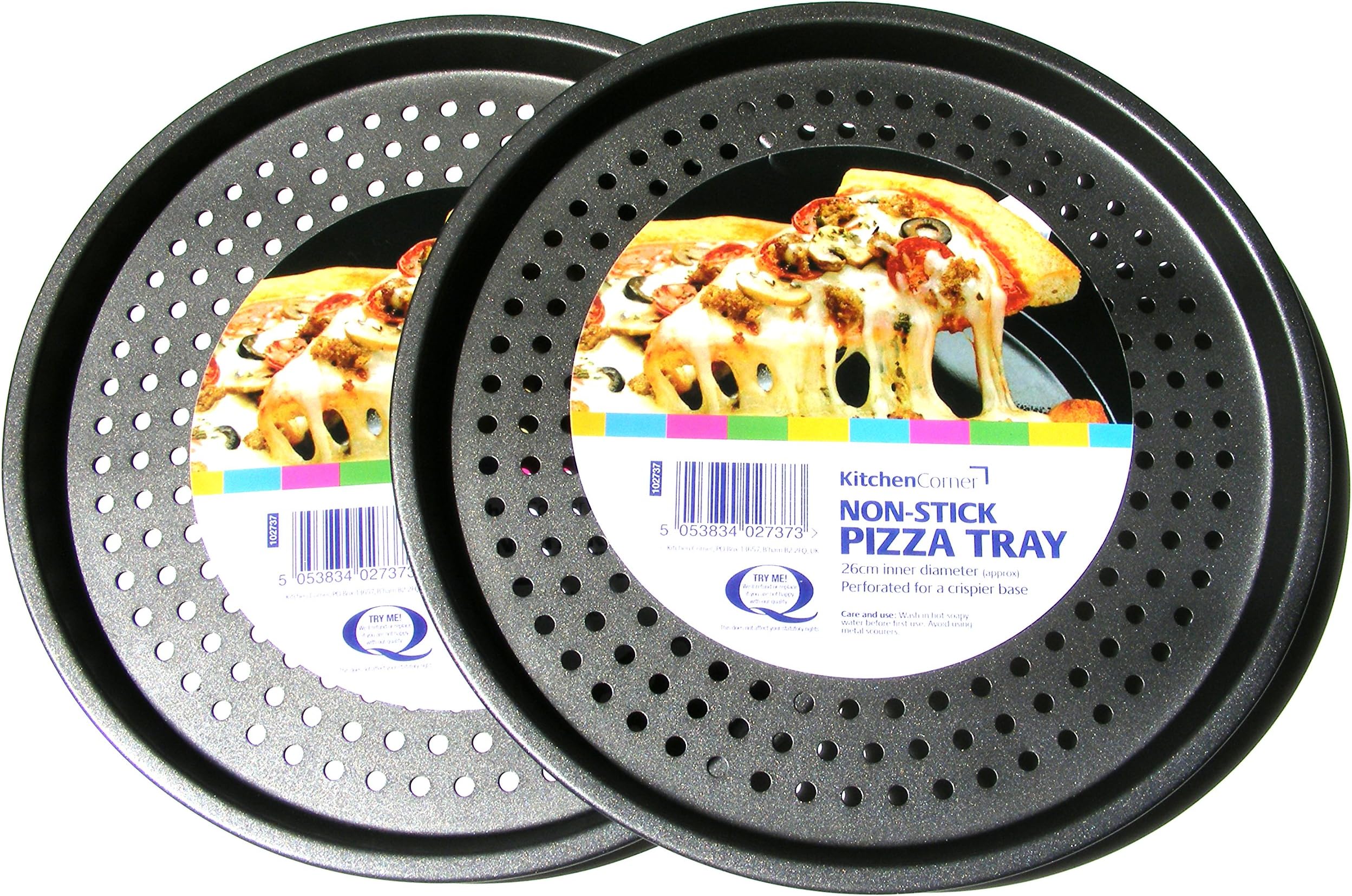 2 x 10 INCH AERATED PERFORATED PIZZA BAKING TRAY/PAN/TIN - NON STICK - THIN BASE - 26CM