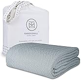 Threadmill Luxury Cotton Blankets for Twin Size Bed | All-Season 100% Cotton Twin Blanket for Bed | Herringbone Soft & Cozy Fall Thermal Blanket, 350GSM, 68x92 inches | Scottish Grey
