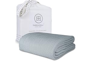 Threadmill Luxury Cotton Blankets for Queen Size Bed | All-Season 100% Cotton Queen Size Blanket | Herringbone Cozy, Soft Breathable Fall Thermal Blanket fits Full Size Bed | Scottish Grey