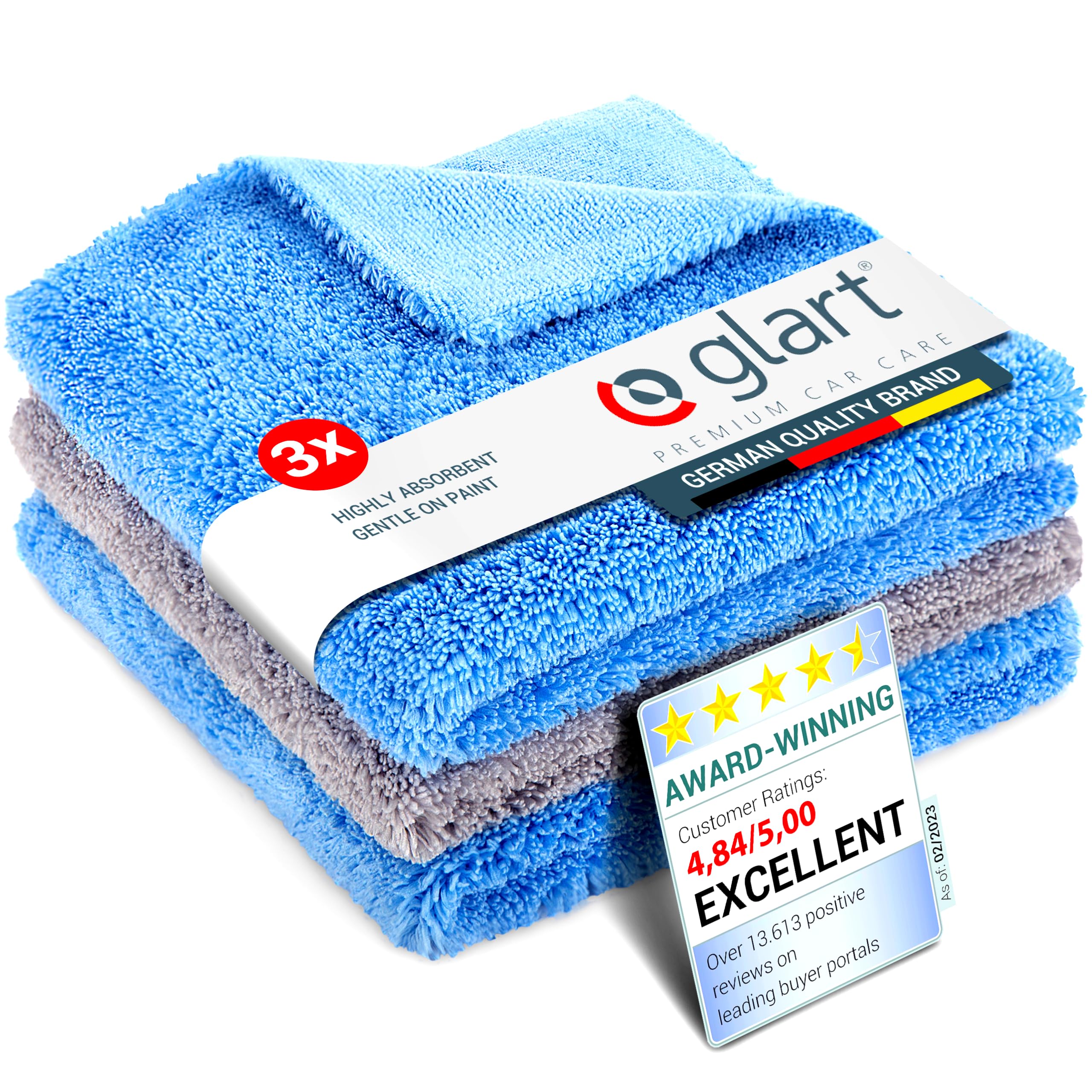 Glart Polishing Cloth Car Drying Cloth - Set of 3 - Premium Microfiber Cloths Car for Professional Paint Care - 40x40cm Microfiber Cloth for Scratch-Free Drying & Car Polishing - Microfiber Drying Cloth