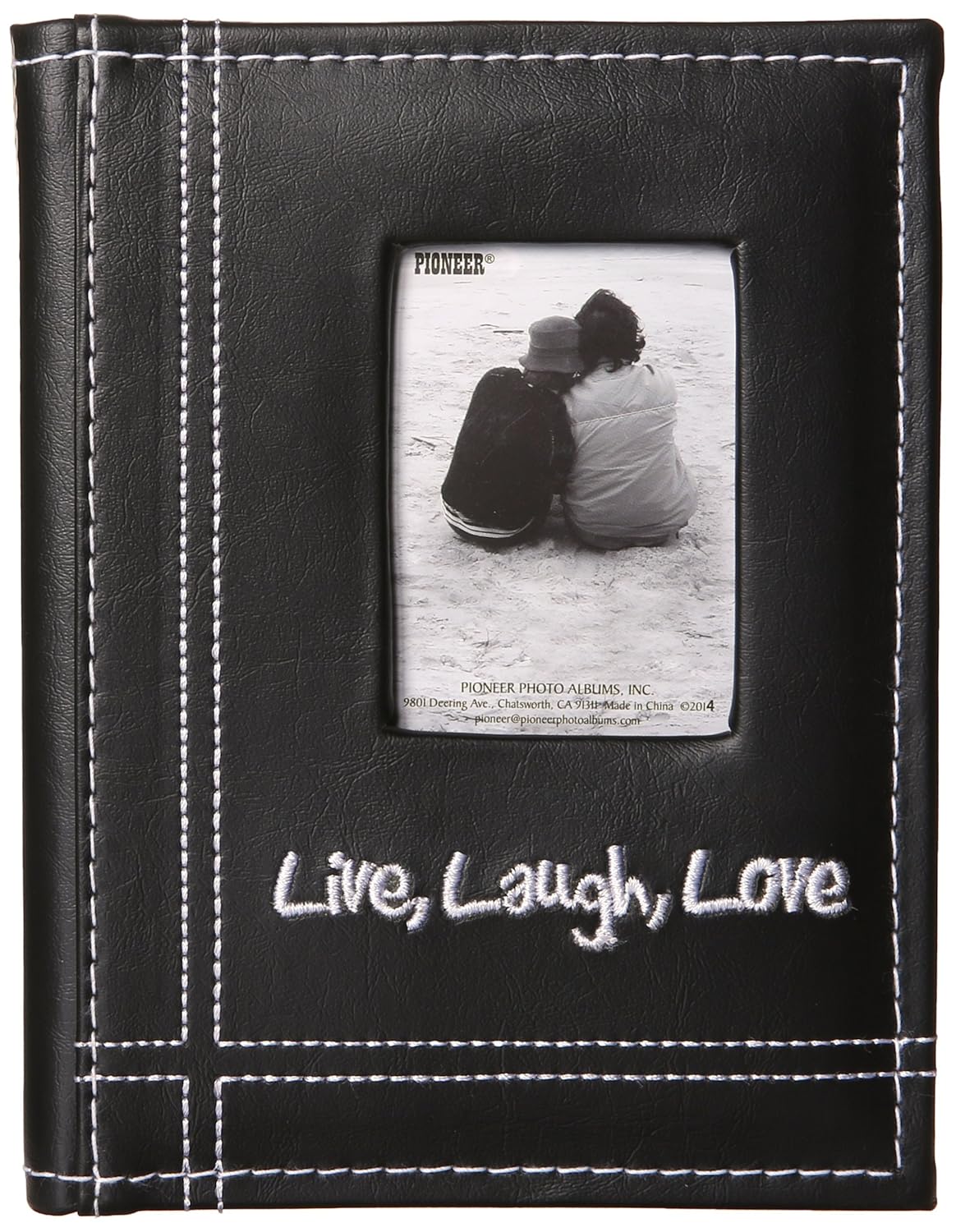 Pioneer LLL46 Live Laugh Love Embroidered Frame Cover Sewn Leatherette Mini Photo Album Black