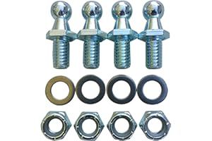 (4 Pack) 10mm Ball Studs with Hardware - 5/16-18 Thread x 1/2" Long Shank - Gas Lift Support Strut Fitting