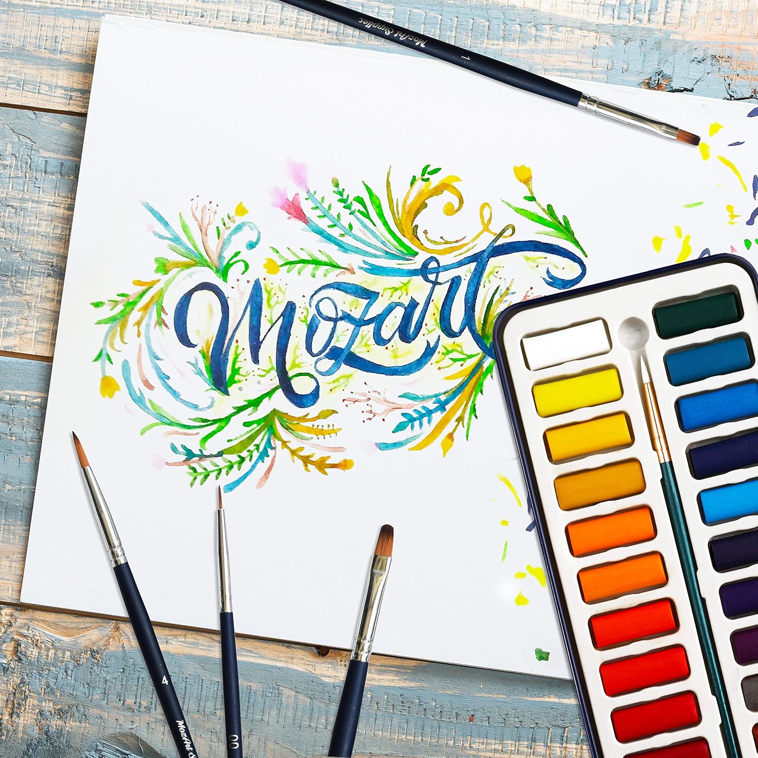Mozart Watercolour Paint Essential Set, 24 Vibrant Colours, Lightweight and Portable - Image 3