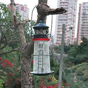 Solar Lighthouse, Metal Bird Feeder, revolving Light Lighthouse, Garden Art Decoration, Hanging Light, Hanging Light, Portable, Lighthouse, Road, Trail, Lawn, Yard, Lighthouse Decoration