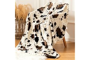 BENVWE Cow Print Blanket, Fuzzy Throw Blanket forChair,Couch,Sofa,Bed,Fluffy Shaggy Double-Sided Printing Flannel Cow Blanket for Adults Kids Boys Teens 60" x 79" Brown and Black