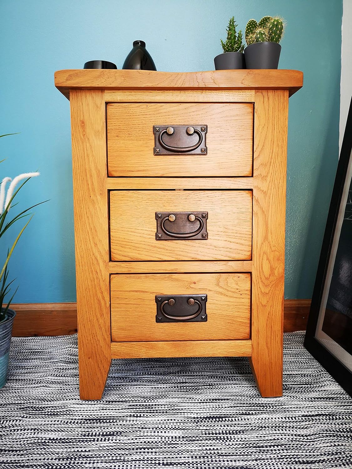Aldbury Oak Large Bedside Table with 3 Drawers Amazon.co.uk Kitchen