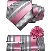JEMYGINS Mens Striped Tie and Lapel Pin Necktie Pocket Square and Tie Clip Sets for Business Casual 4PCS