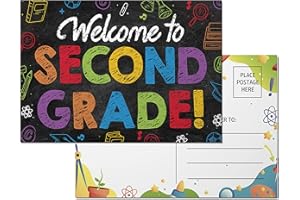 AGAPE LOVE CARDS Welcome To 2nd Grade Postcards - (50 Pack) 4"X6" Welcome Back to School Postcards For Students | Colorful Chalkboard Themed Welcome To My Class Postcards From Teacher