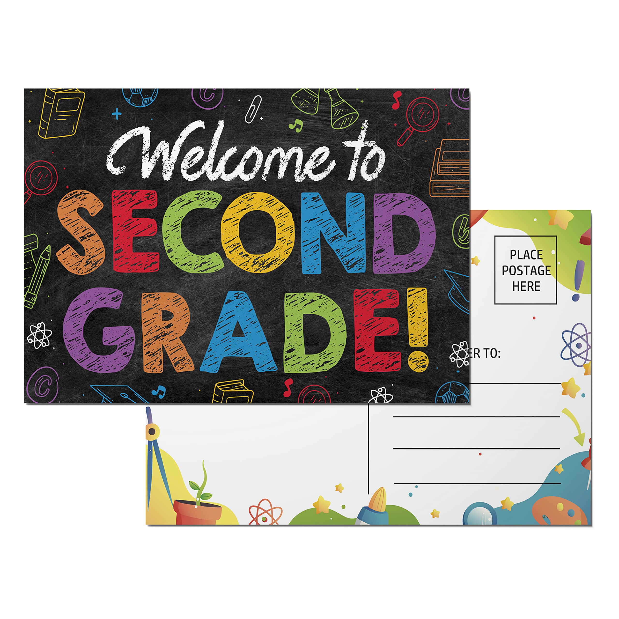 Photo 1 of AGAPE LOVE CARDS Welcome To 2nd Grade Postcards - (50 Pack) 4"X6" Welcome Back to School Postcards For Students | Colorful Chalkboard Themed Welcome To My Class Postcards From Teacher