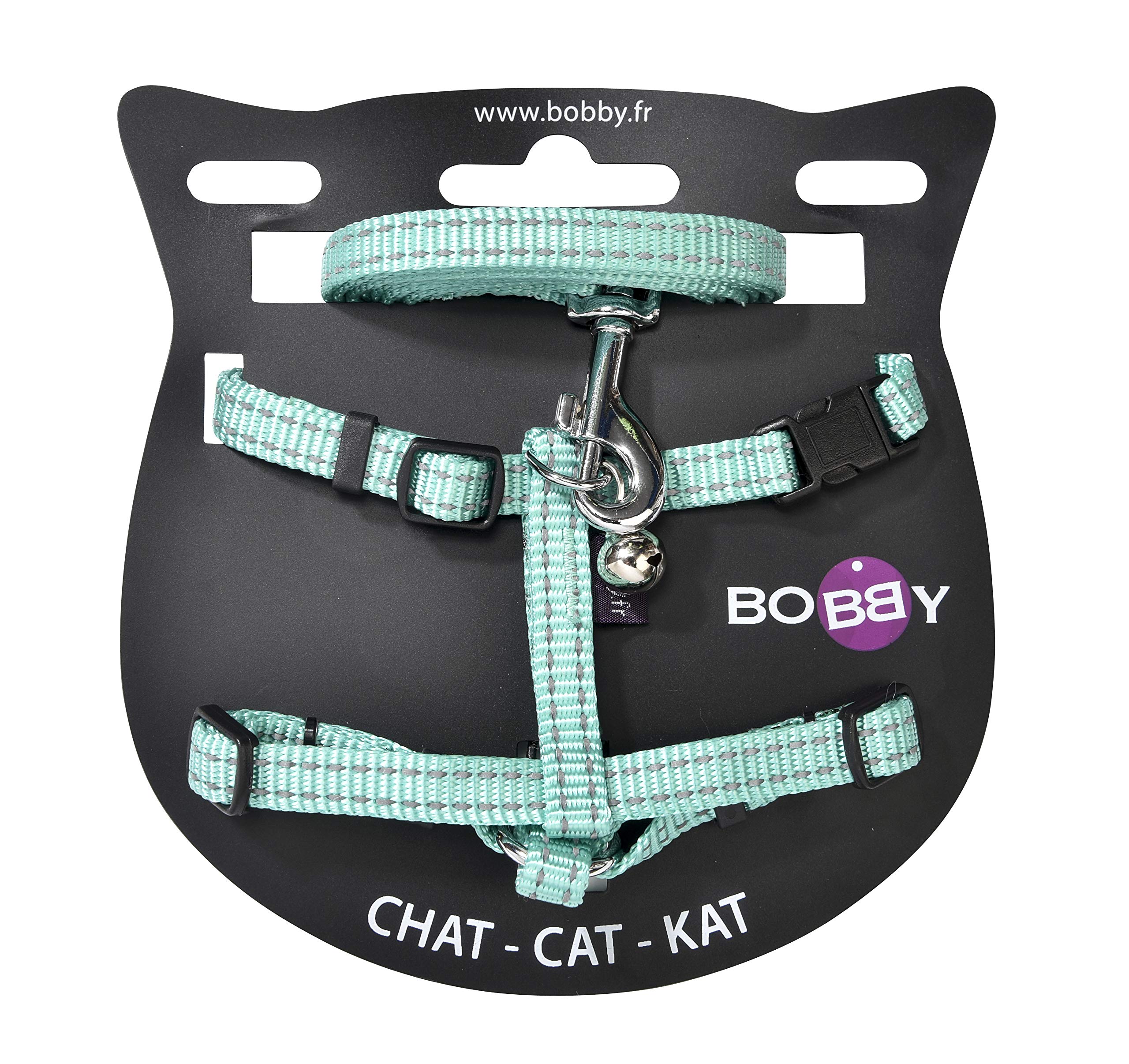 Bobby Safe - Cat Harness and Leash Kit, Anti-Escape, Reflective, Resistant, Turquoise, 25-38 x 10 CM