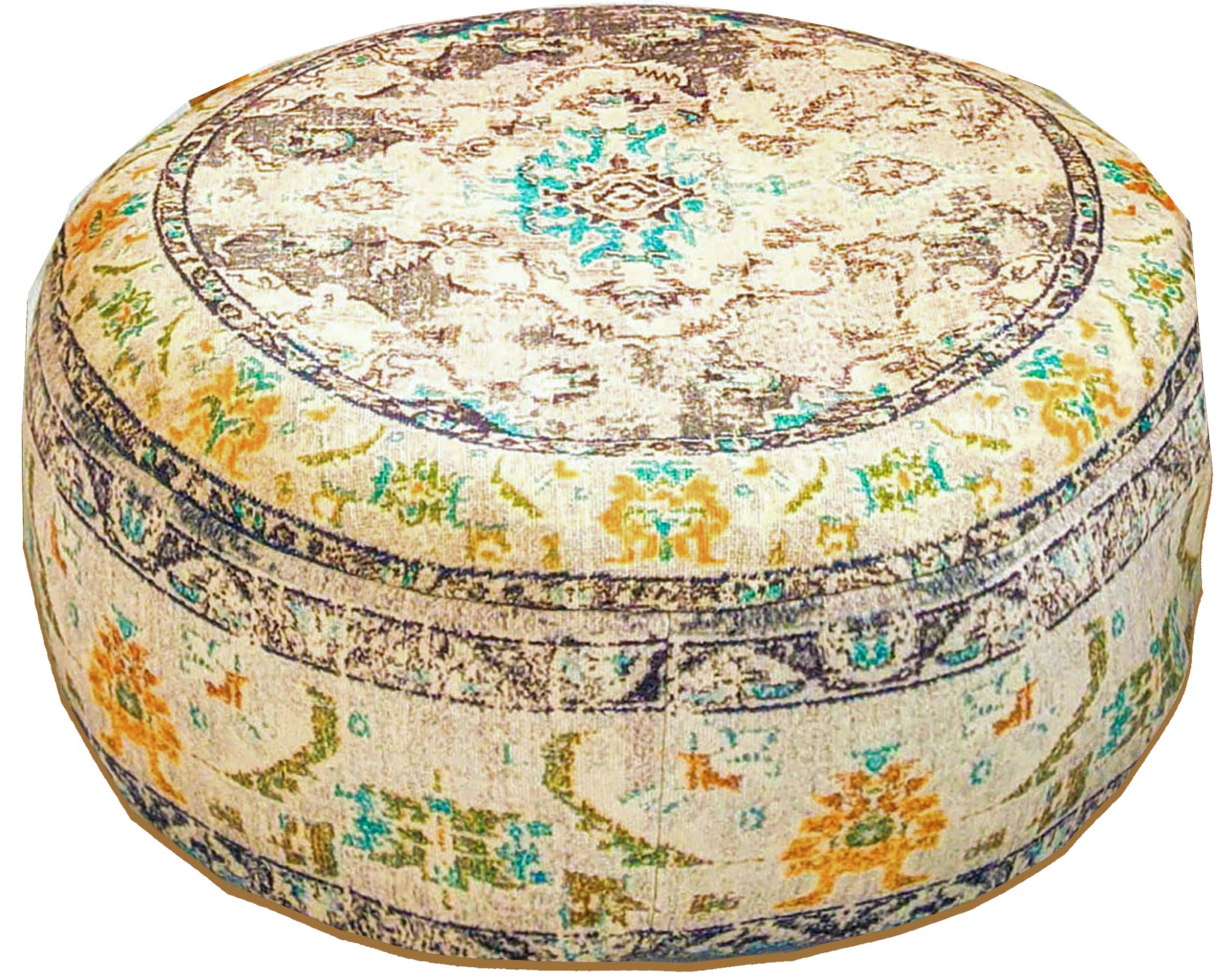 Mandala Life ART Boho Pouf Ottoman Cover - Round Floow Pillow Cushion - 24x8
