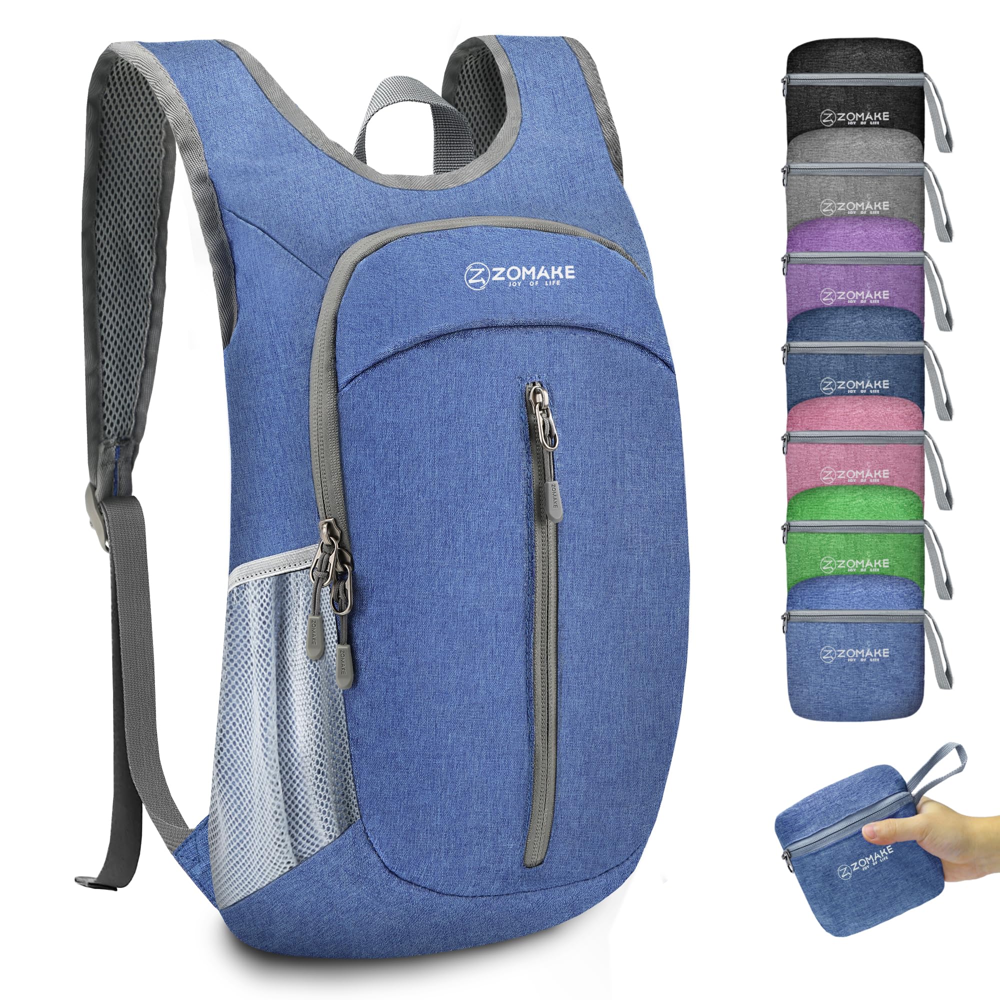 ZOMAKE Lightweight Foldable Backpack, Packable Rucksack 10L Folding Small Back Pack Foldaway Ultralight Daypack for Women Men Travel Hiking Walking (Dark Blue)