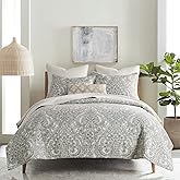 Levtex Home - Assisi Quilt Set - Full/Queen Quilt and Two Standard Shams - Regal Floral- Cream, Green, Blue and Taupe - Quilt (88x92in.) and Shams (20x26in.) - Reversible - Cotton/Cotton