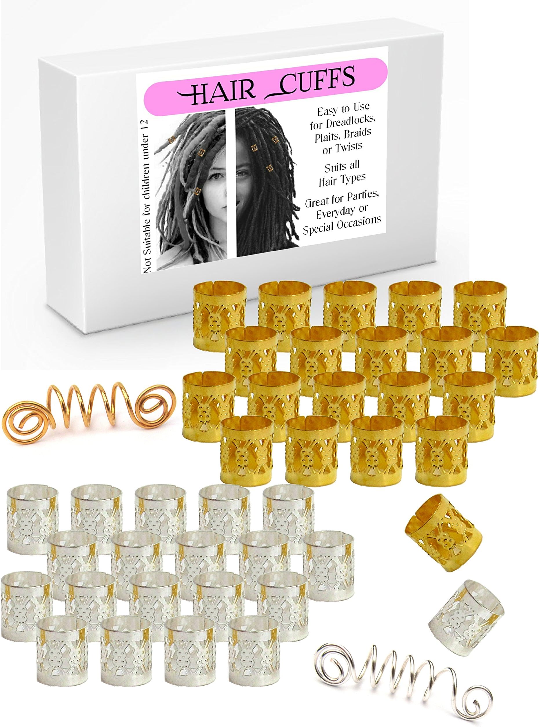 20 Gold & 20 Silver Diamond Design Dread Lock Cuffs & 2 Free Viking Dreads Bead