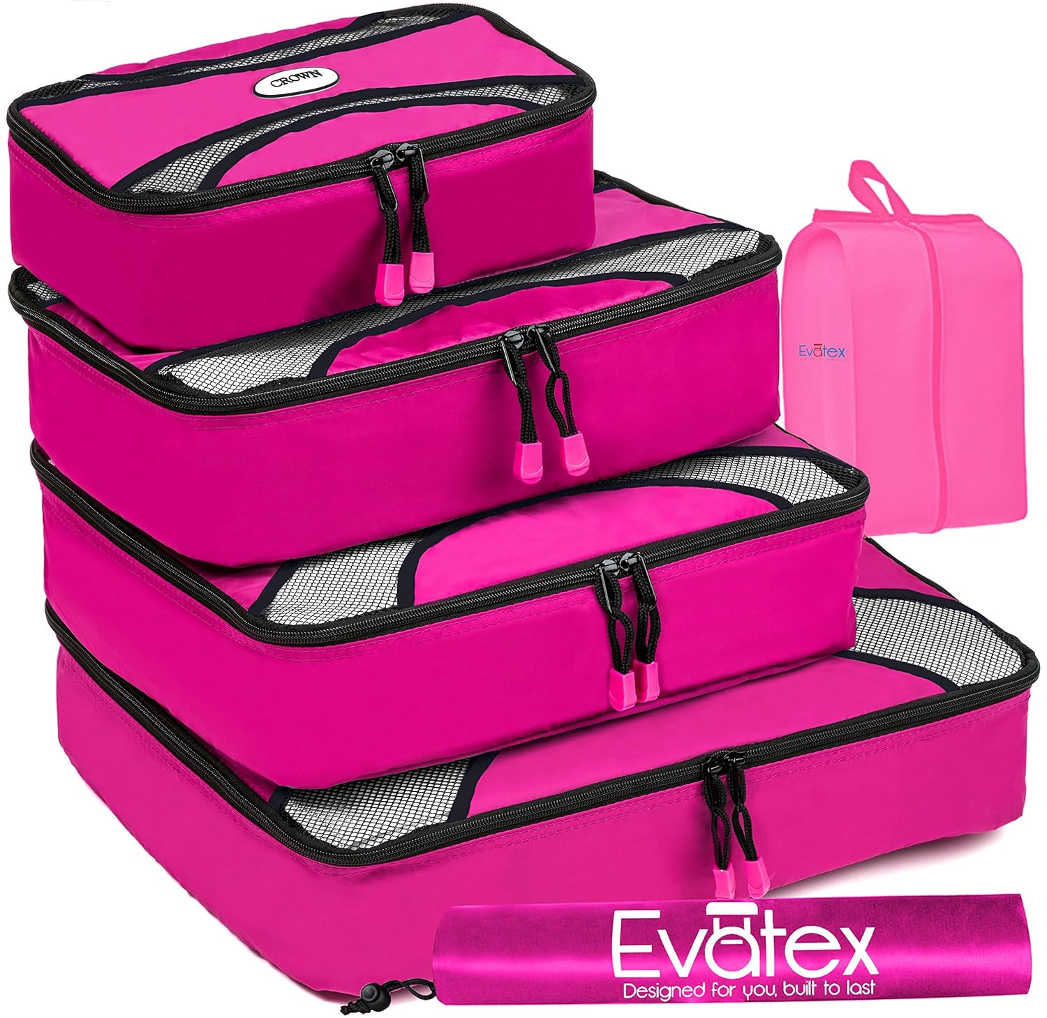 Evatex Packing Cubes Travel Packing Cubes, 6pc Set with Shoe Bag