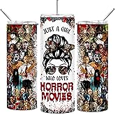 Posh Soiree Just a Girl Who Loves Horror Movies, 20oz Insulated Travel Tumbler with Lid, Perfect Women's Gift, Halloween Slasher-Themed