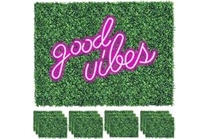 DERTE 12 Pcs 24"x 16" Artificial Grass Wall Panels with Pink Neon Sign Boxwood Hedge Wall Panels for 31 SQ Feet Greenery Backdrop Wall Decor for Outdoor Indoor Garden Fence Backyard (Style A)