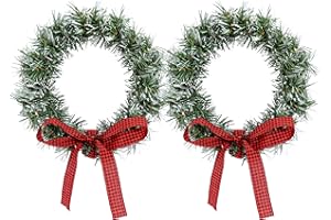 COLMOXY 2 Pack Christmas Wreath 9.5" with Silk Red Classic Bow Wreath Crafts for Door Decoration Pine Indoor Outdoor Decoration Home Window Decoration Holiday