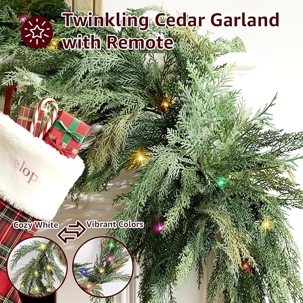 CHRISTMAS CEDAR GARLAND REALISTIC WITH LIGHTS – CYPRESS DECORATIONS 12FT FOR MANTLE LIGHTED FAUX PINE GARLANDS FOR XMAS HOME DECORATION INDOOR STAIRS RAILING FIREPLACE 12 FT OUTDOOR PRELIT DOOR DECOR