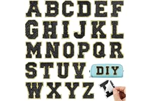 BOUBONI 26Pcs Black Iron on Letters A-Z, Self Adhesive Chenille Letter Patches for Fabric Clothing