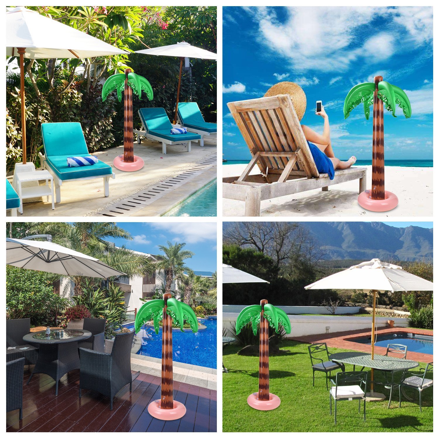 Alcoon 2 Pack Inflatable Palm Trees 90 CM Coconut Trees Beach Backdrop Favor for Tropical Hawaiian Luau Party Decoration