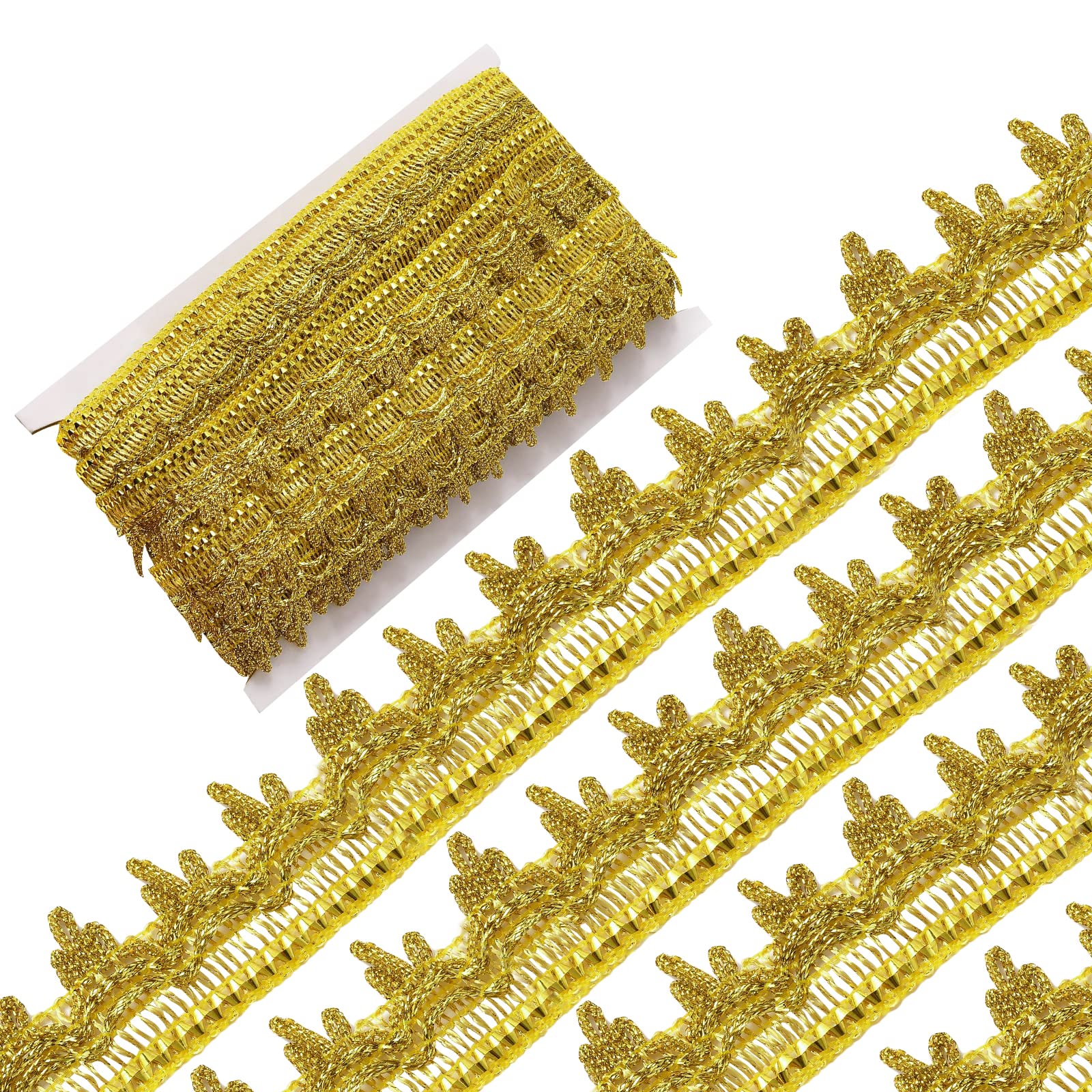 GORGECRAFT 14.2Yd 1.38 Inch Gold Beaded Lace Trim Sequined Fabric Ribbon Glitter Mesh Decorative Wedding Flat Bling Paillette Sewing Embroidered Lace Tulle Applique for Clothing Curtain Latin Skirt