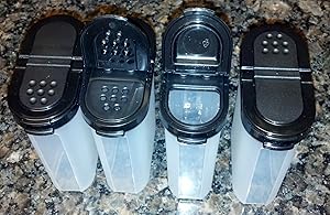 Tupperware Large Spice Shaker Set of Four. Black Seals