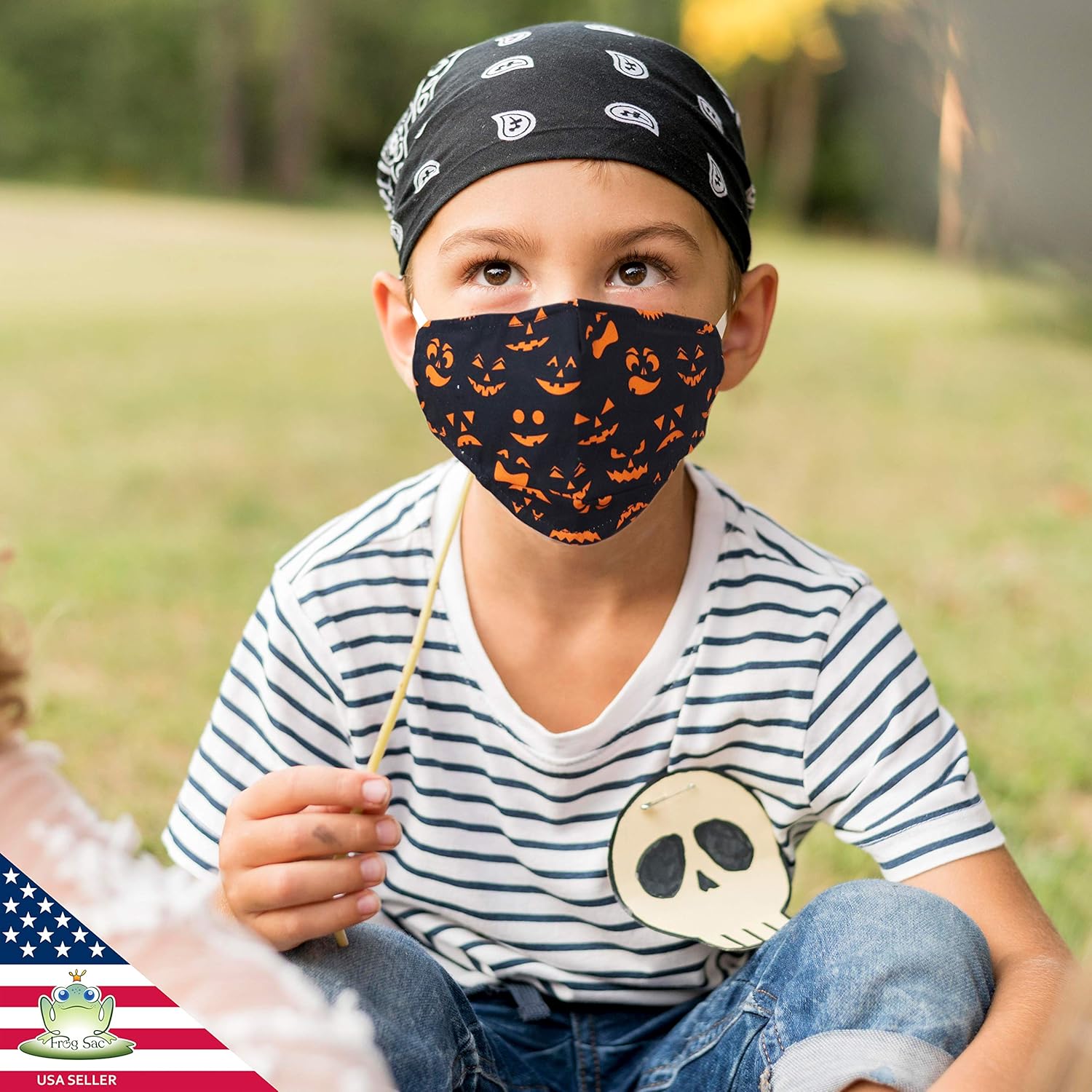 3 PCS Adjustable Halloween Face Masks for Kids, Washable Breathable Soft Cotton Mask for Children with Filter Pocket, Kid Ghost Spider Pumpkin Witch Prints with Nose Bridge Wire: Clothing