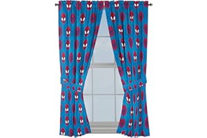 Jay Franco Kids Window Drapes - 4 Piece Curtain Set Includes 2 Tiebacks, Beautiful Bedding Room Décor and Easy Set Up, Blue - Super Hero Adventures, 63 Inch