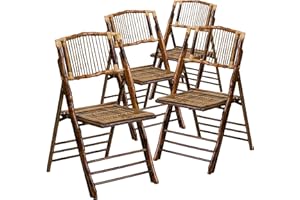 Flash Furniture Folding Bohemian Bamboo Chairs with Curved Backs, Modern Bamboo Folding Dining Chairs, 300 lb. Static Weight Capacity, Set of 4