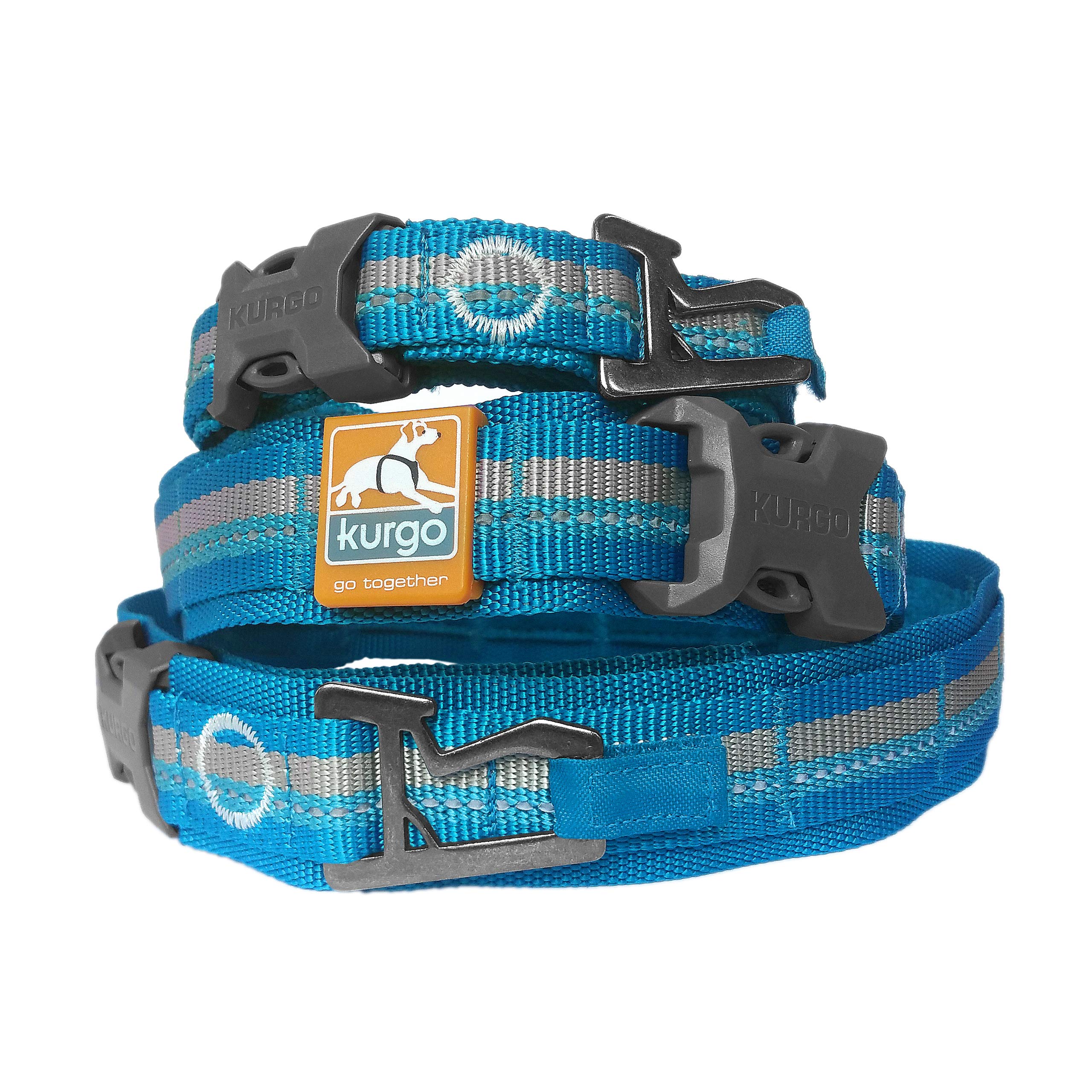 Kurgo RSG Dog Collar, Reduces Neck Strain, Reflective, MOLLE Compatible, Small-Coastal Blue