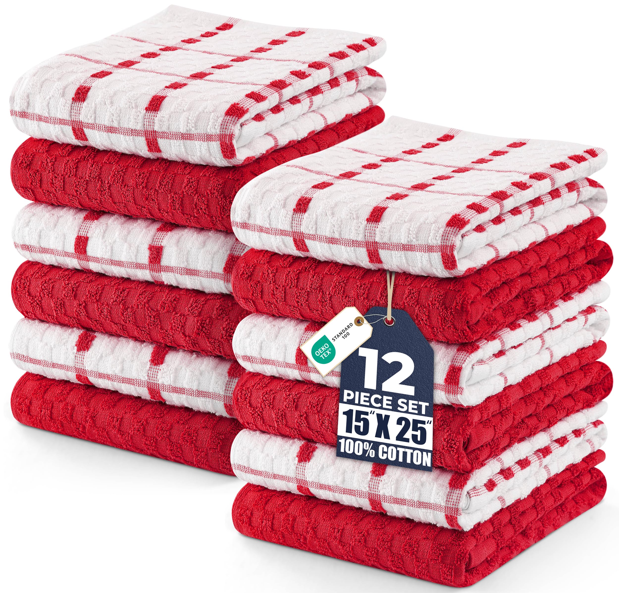 Utopia Towels -12 Kitchen Towels Set - 38 x 64 cm - 100% Ring Spun Cotton Super Soft and Absorbent Dish, Tea and Bar Towels (Red)