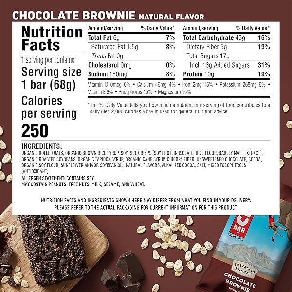 CLIF BAR – ENERGY PROTEIN BARS – CHOCOLATE BROWNIE – MADE WITH ORGANIC OATS – ENERGY BARS – NON-GMO – (15 PACK)