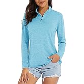 MAGCOMSEN Women's Long Sleeve Shirts 1/4 Zip Pullover UPF 50+ Quick Dry Workout Tops Running Athletic Hiking Shirts