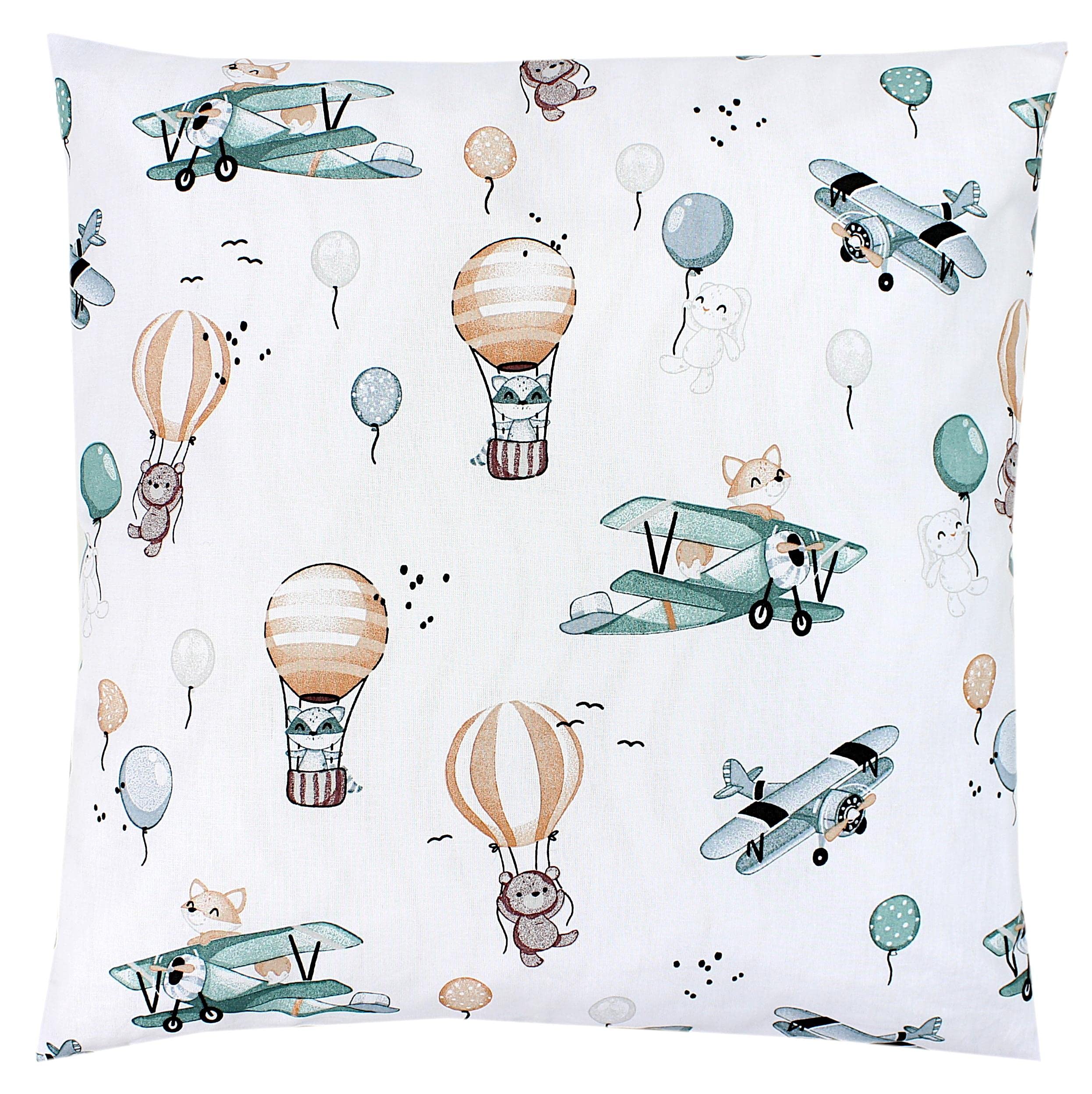 TupTam Children's Decorative Pillow Case Double Sided Design, Foxes on the Plane/Green, 40 x 40 cm