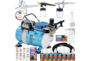 Master Airbrush Cool Runner II Airbrush Kit with Dual Fan Air Compressor, 3 Airbrushes, 6 Color Acrylic Paint Set, Cleaning Brushes & How-To Air Brush Manual, Gravity & Siphon Feed